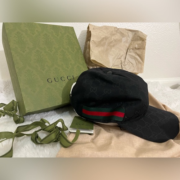 GUCCI- ORIGINAL GG CANVAS BASEBALL HAT WITH WEB - Picture 4 of 4